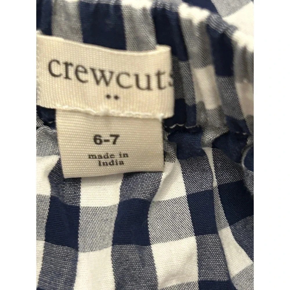 Kk25 Crewcuts J.Crew Girls Navy Blue White Gingham Tiered Ruffle Skirt Size 6-7